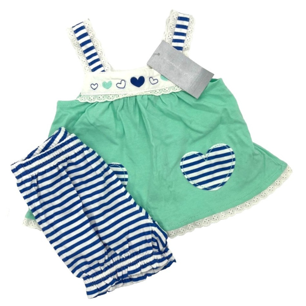 First Impression Baby Girl Blue Hearts Two Piece Set 0-3 months New